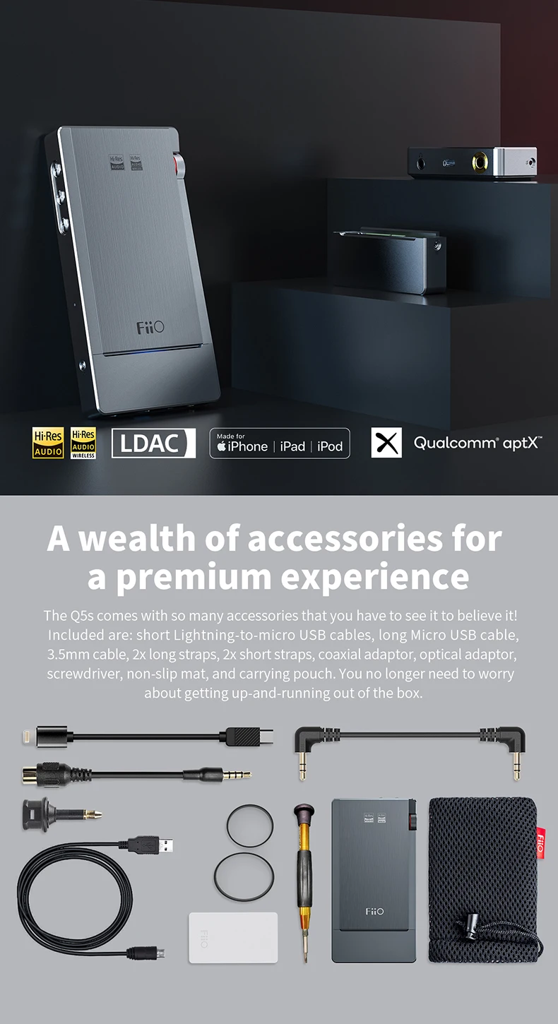 FiiO Q5s(THX-AAA AM3D) Bluetooth 5,0 AK4493EQ dsd-способный ЦАП и усилитель, USB ЦАП усилитель Q5s для iPhone/компьютера/Android/sony