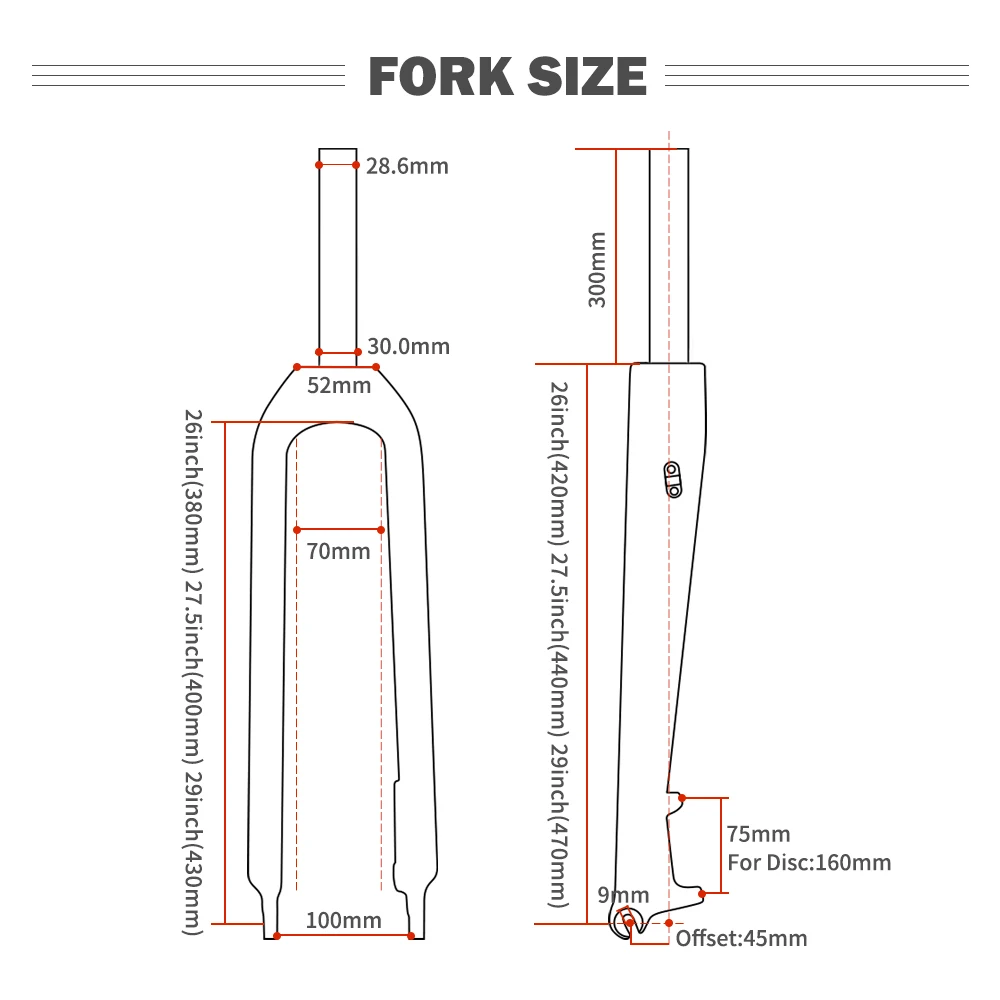 TOSEEK Matte 3K Carbon Fiber Mountain Bike Fork 1-1/8