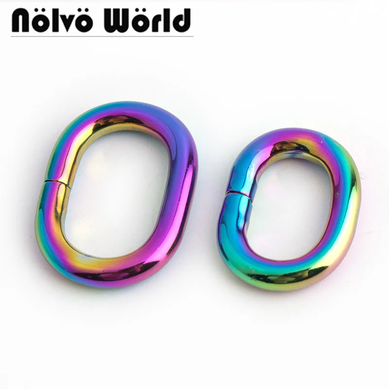 

5-20-100pcs 2 size 2cm 2.5cm Iridescent rainbow metal oval ring,1" rainbow rings