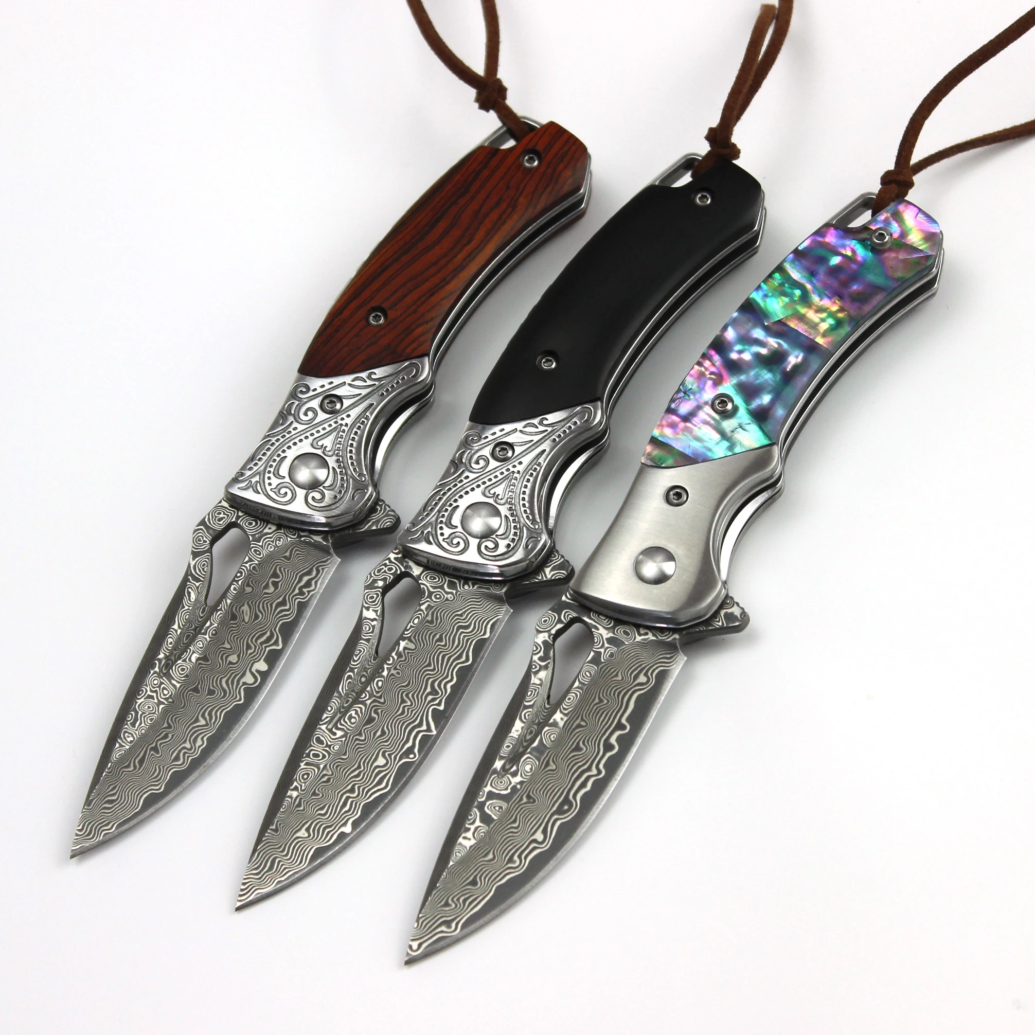 

Tunafire Tactical folding Knife Natural rosewood/ Abalone Shell handle camping outdoor self defense Tactical Tools knves
