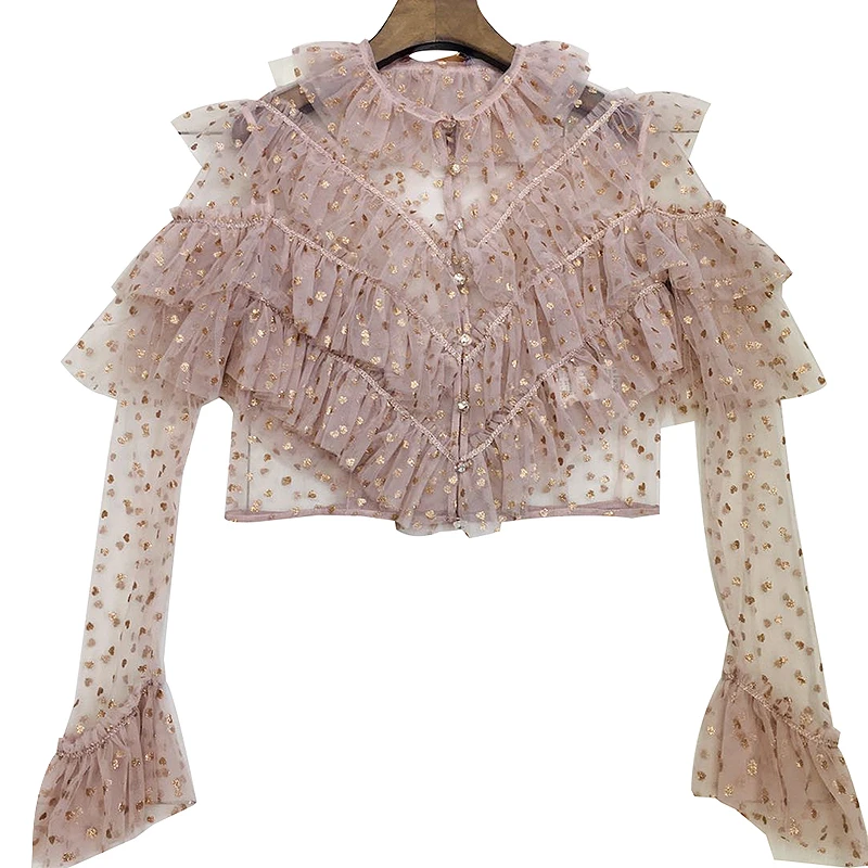 Женская блузка в горошек TWOTWINSTYLE белая винтажная с круглым вырезом длинными