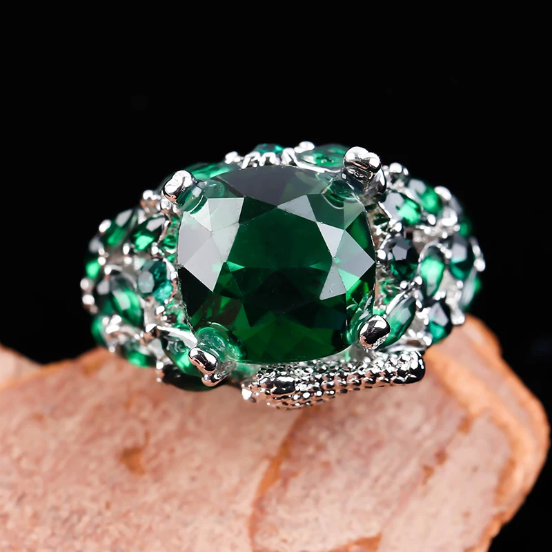 Старинный зеленый камень кольца для женщин Свадебные птица серебряный Цвет с