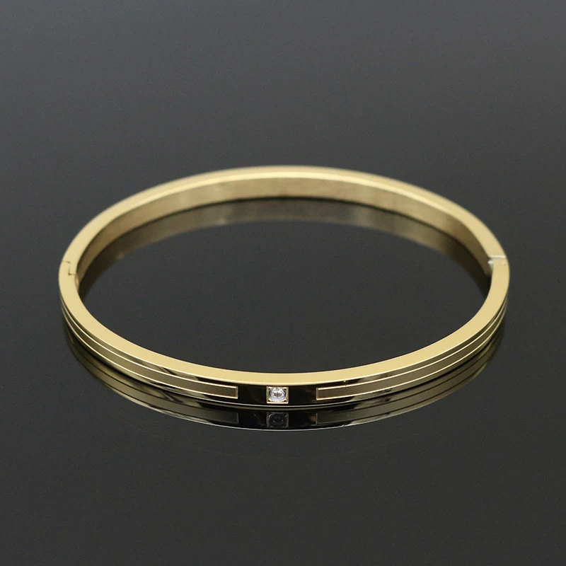 

New Design 4MM/6MM Gold/Rose Gold Color Stainless Steel Crystal Bracelet Women Bracelets & Bangles Fashion Jewelry
