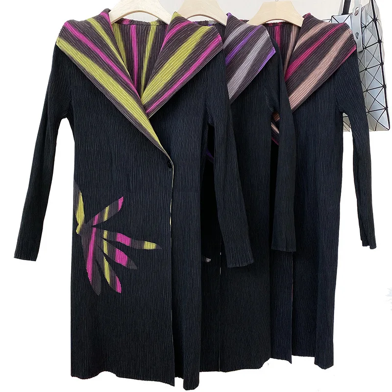 

LANMREM 2021 Autumn And Winter Double-layer Single-breasted Print-pattern Turn-down Collar Loose Long Black Trench Coat 2A2560