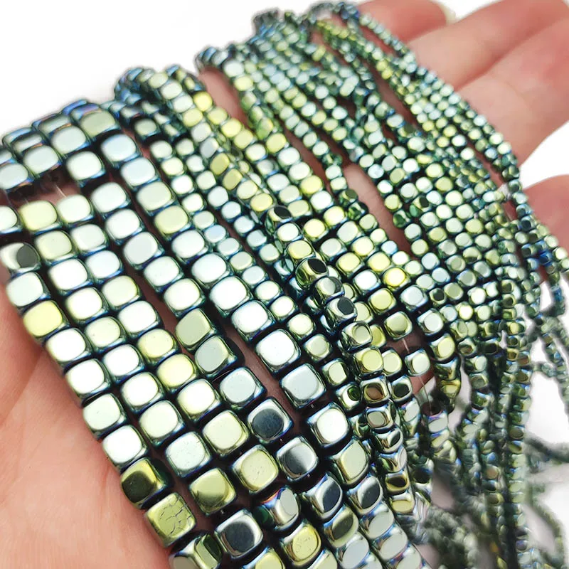 

2/3/4/6MM Green Square Cube Hematite Natural Stone Spacers Charm Loose Beads For Jewelry Making Diy Bracelet Pendant Accessories