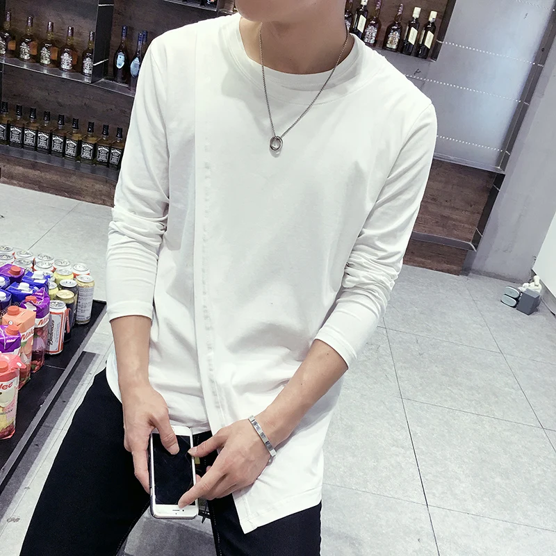 Hair stylist trend personality tide male t-shirt irregular asymmetric fake two nightclub hip hop big size shirt | Мужская одежда