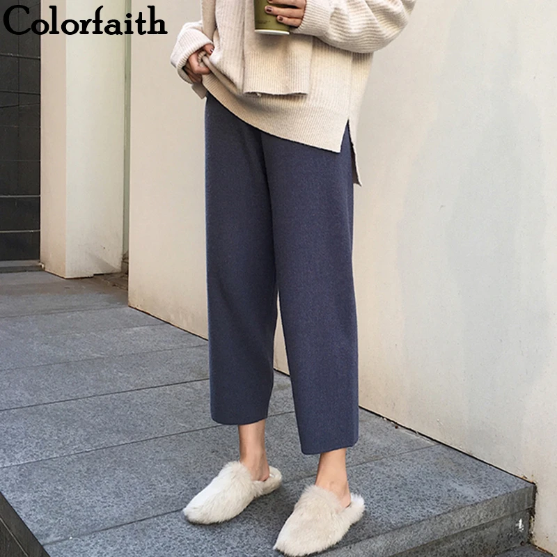 Женские вязаные шерстяные брюки Colorfaith элегантные до щиколотки с высокой талией в