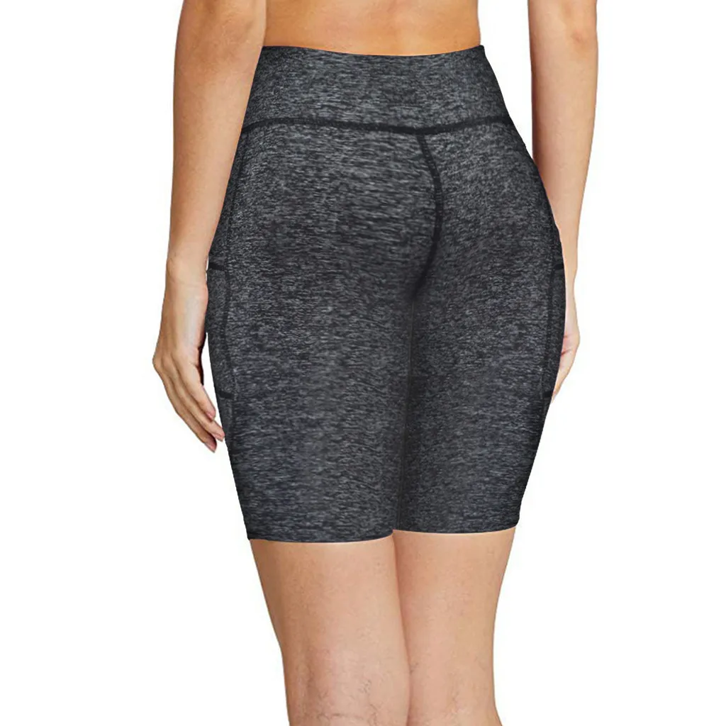 

Woman Pure Color High Waist Hip Stretch Yoga Shorts Convenient Pocket Durable Ultra-Comfy Daily Exercise Yoga Pants Yoga Cloth