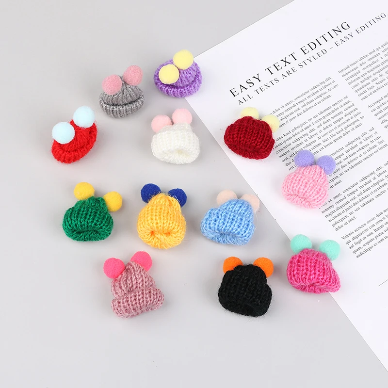 10 шт. вязаные миниатюрные шапки с помпонами аксессуары для волос сделай сам брошь