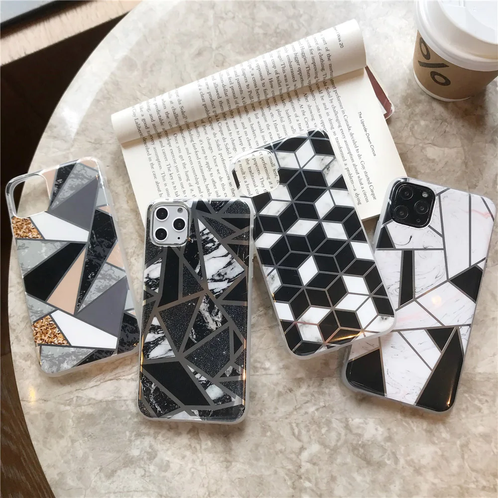 N1986N для iPhone 11 Pro X XR XS Max 6 6s 7 8 Plus чехол для телефона Роскошные геометрические сплайсы мрамор гальванические блестящие IMD Для iPhone X