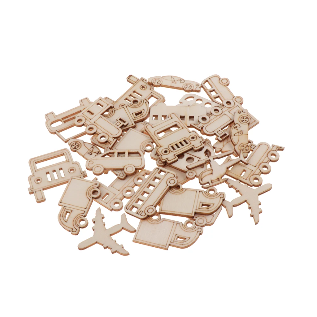 

60 Pieces Mini Cuts Wood Shapes DIY Mini Unfinished Wood Vehicle Themed for Card Gift Tags Home Decor Planner