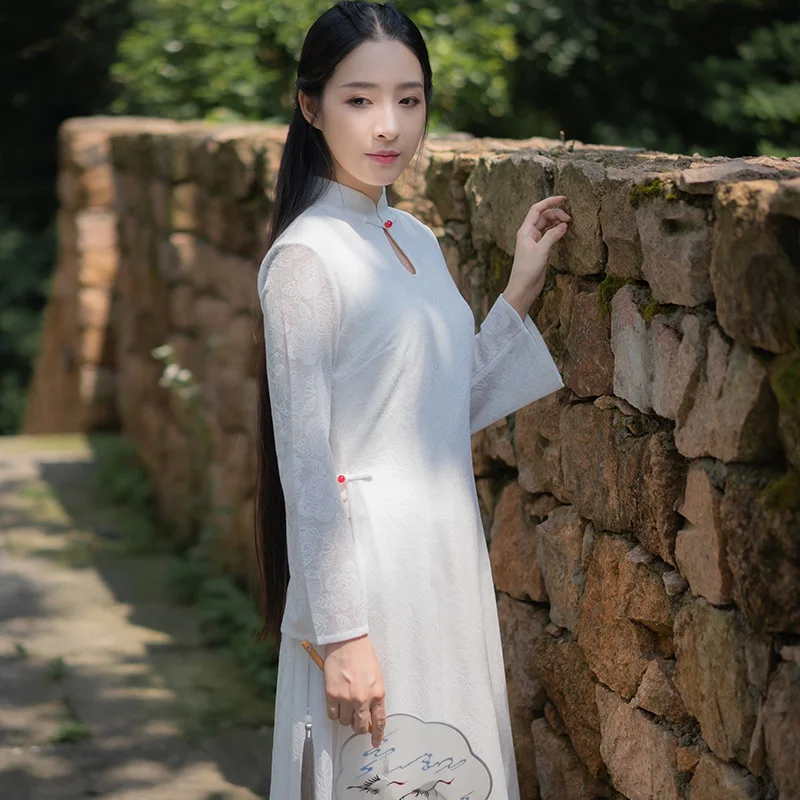 

Modern hanfu New Chinese traditional clothing Chinese improved cheongsam Literary retro dress Elegant woman Tea Zen clothing