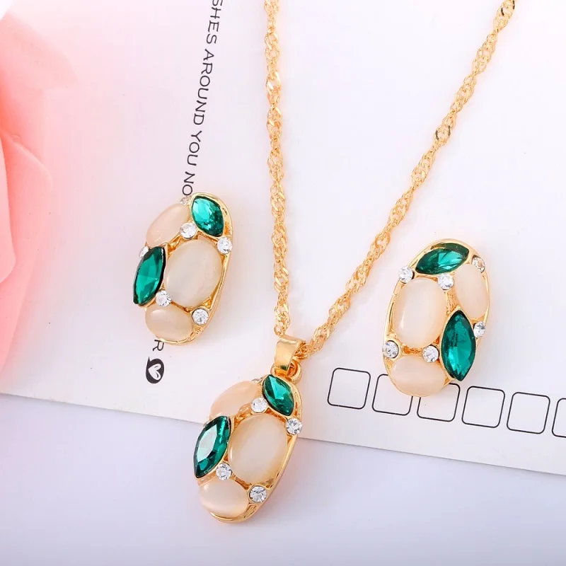 Овальный дизайн прозрачный зеленый синий Хрустальная подвеска ожерелье серьги