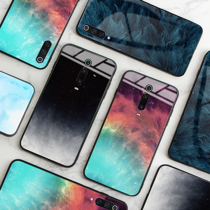 Чехол GFAITH для Xiaomi mi 9 T, чехол из закаленного стекла с принтом в виде перьев, чехол со звездным небом для Xiaomi mi 9T Pro, чехол для телефона mi 9 SE 8 Note 7 Redmi Note 8 Pro чехол