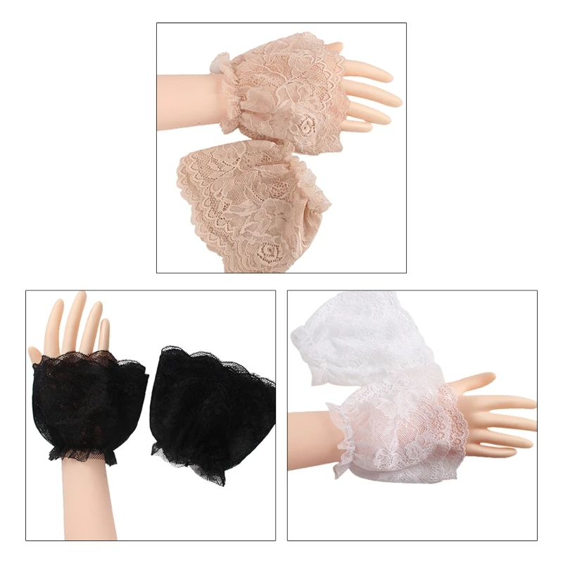 

10cm Double Layer Floral Lace Stretch Wrist Cuffs Detachable Fake Sleeve Warmer
