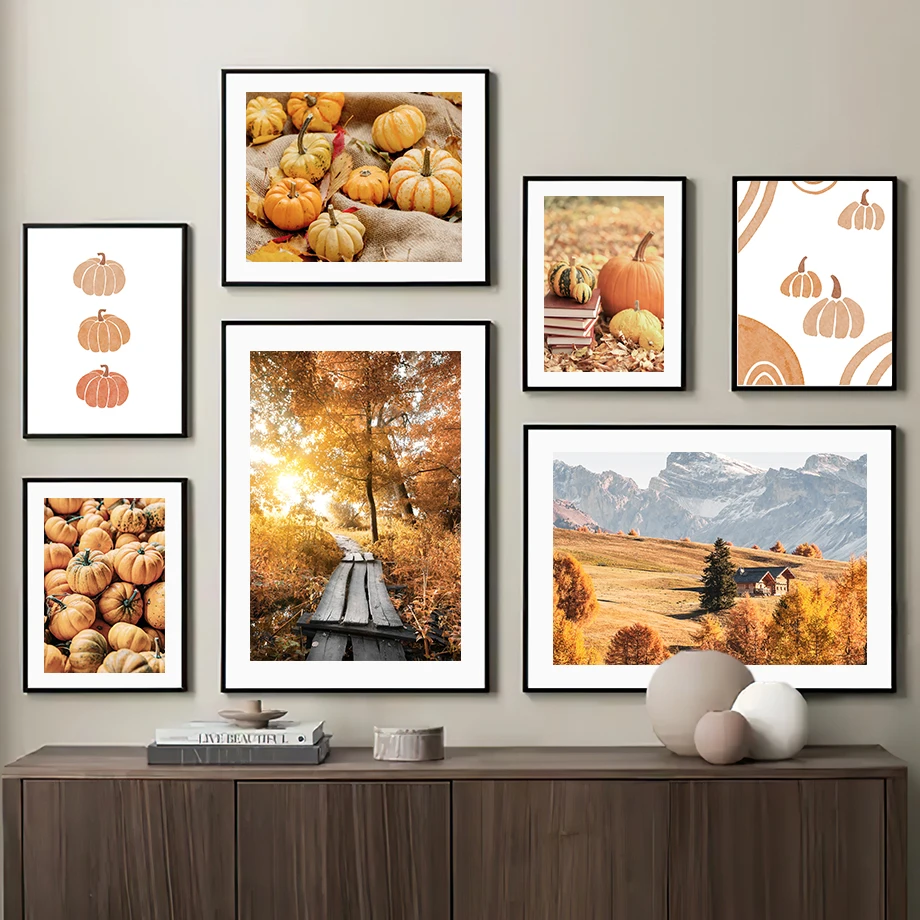 

Wall Art Canvas Painting Autumn Field Butterfly Pumpkin Abstract Nordic Posters And Prints Wall Pictures For Living Room Decor