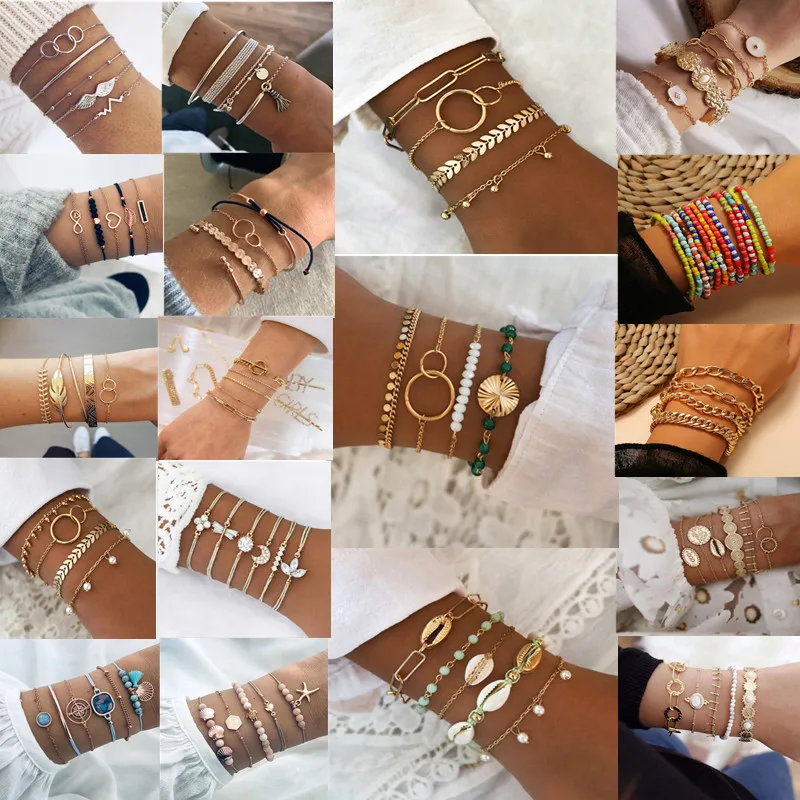 Оптовая продажа ракушек крылья Листья Шарм цепи браслеты для женщин этнические