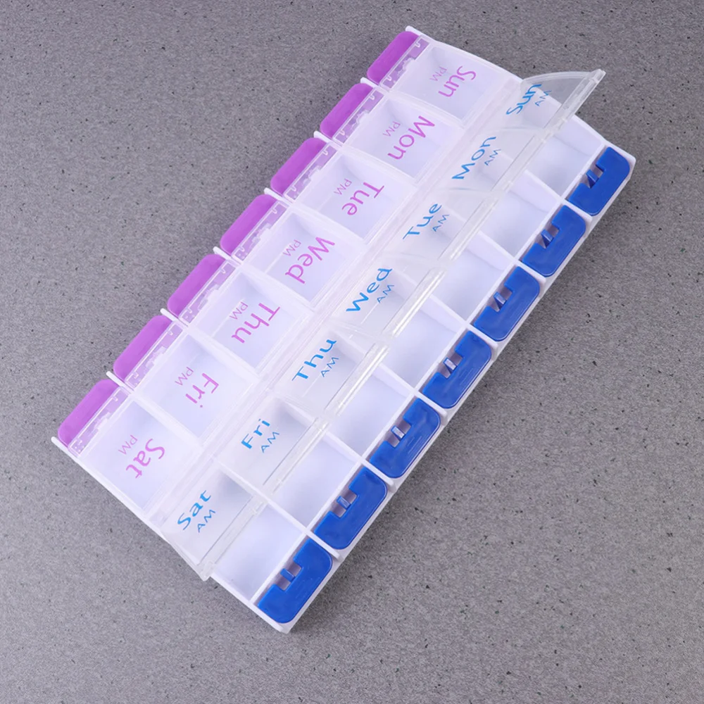

7 Days 14 Compartments Pill Container Weekly Pill Organizer for Travel