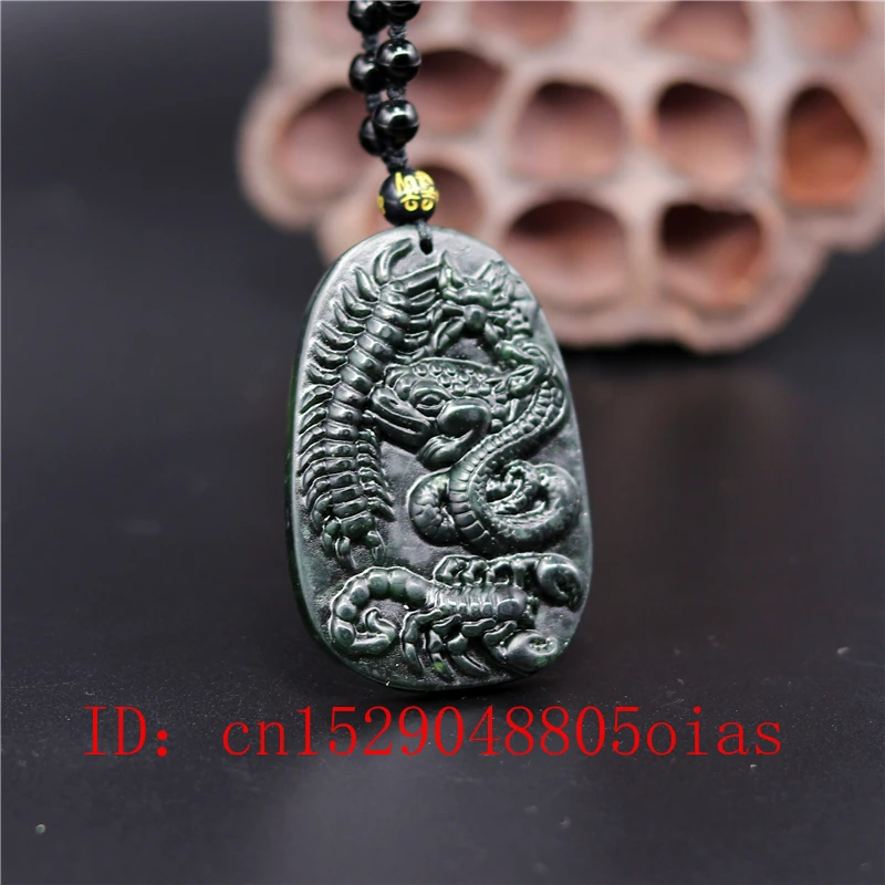 Китайский натуральный черный зеленый нефритовый паук скорпион змея кулон