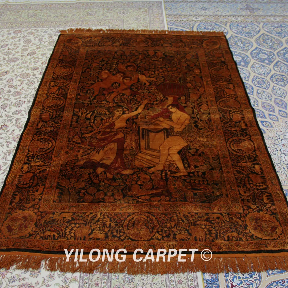 Yilong 4 5 &quotx 6 5&quot Золотой Ангел гобелен ручной узелки ковры шелковый ковер (TJ078) | Дом