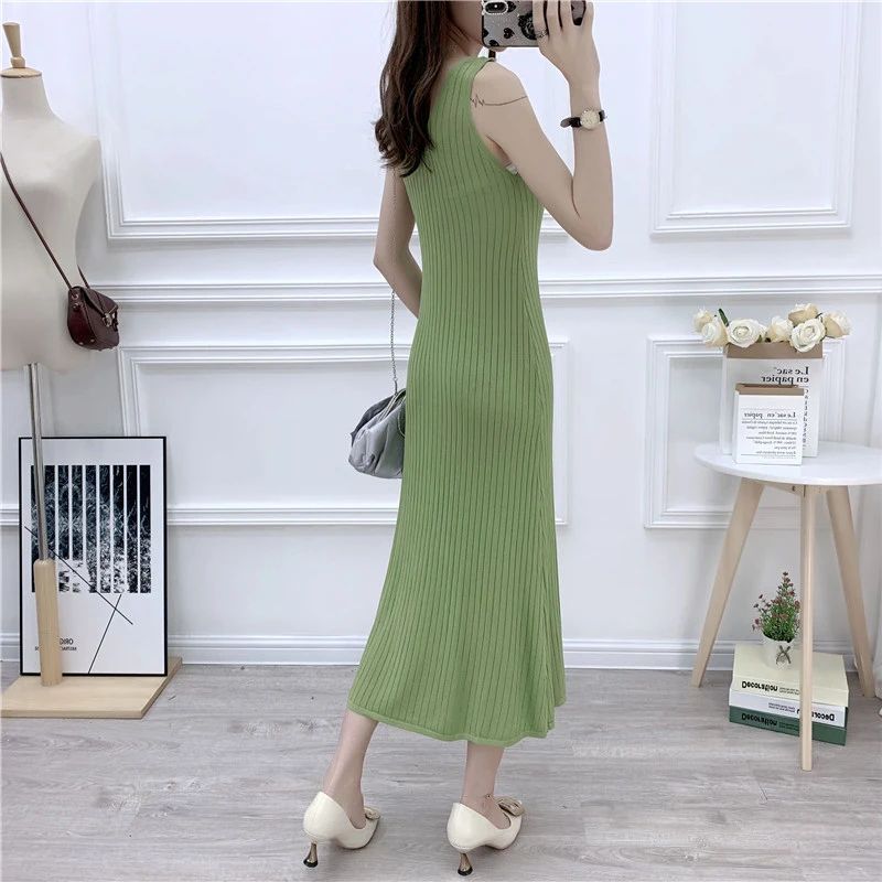 

Sexy Sleeveless V neck Dress Women Knitted Sling Dress Female Summer Dress Vestidos