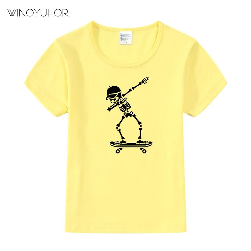 Забавная футболка Dab Dabbing со скелетом для скейтборда летние топы маленьких