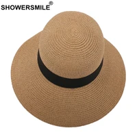 showersmile straw hat womens sun hat summer beach sun protection coffee wide brim ourdoor travel vintage casual women cap