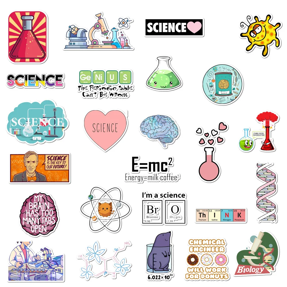 50Pcs Science Experiment Chemical Programming Stickers For Laptop Phone Luggage Waterproof Stationery Sticker Decals Kids Toy | Мобильные