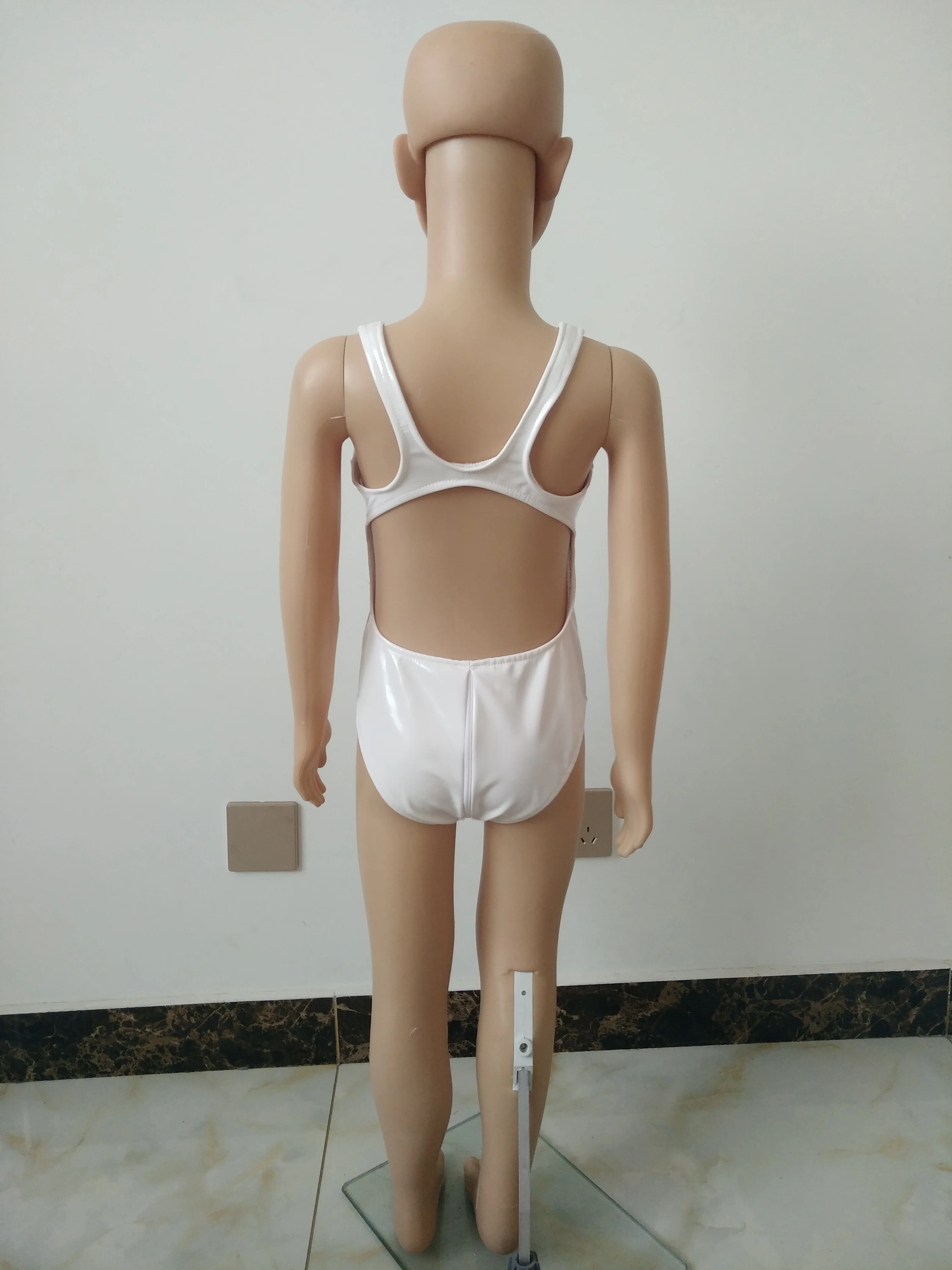 Детский слитный купальник короткий Облегающий комбинезон из ПВХ и кожи с молнией