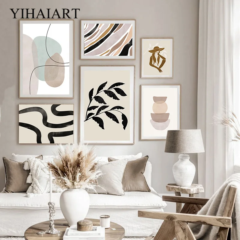 

Contemporary Geometric Leaf Canvas Wall Painting Nordic Abstract Poster and Print Modern Woman Artwork Picture Living Room Decor