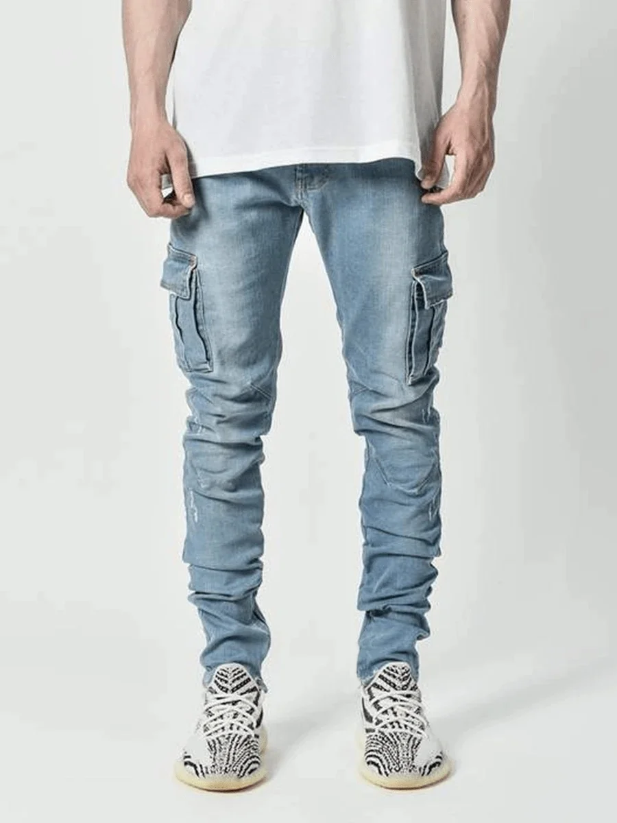

Jeans Men Pants Casual Cotton Denim Trousers Multi Pocket Cargo Jeans Men New Fashion Denim Pencil Pants Trousers Skinny Jeans