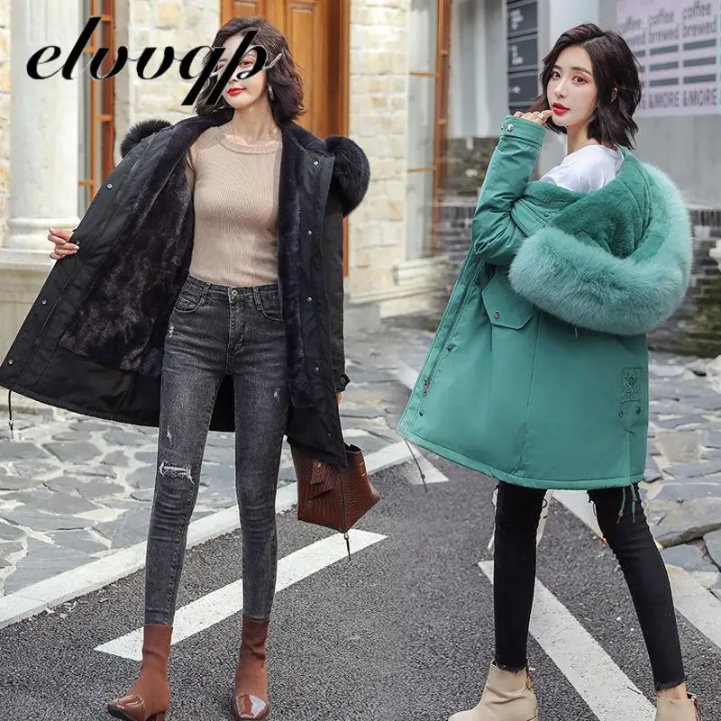 

Fashion Cotton Padded Long Coat Warm Thicken Hooded Women Outerwear Fashion Big Fur Collar Parkas Female Winter Jacket Plus Size