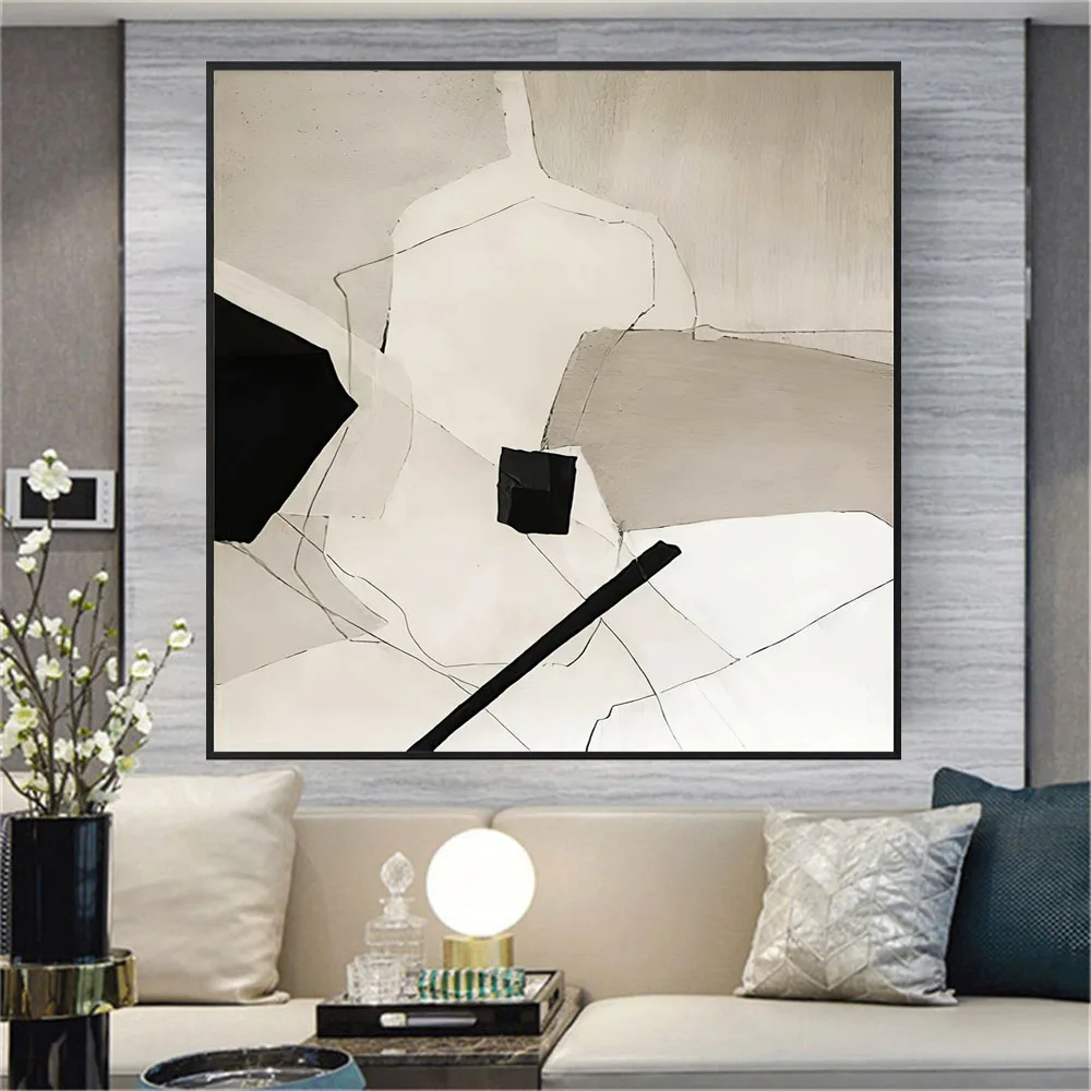 

modern 100%Hand-painted oil painting light color outline drawing canvas painting minimalism for home living room decor wall art