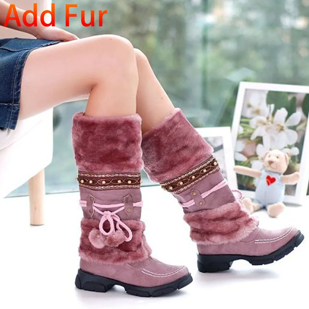 purple 2 thick fur KARINLUNA/женские ботинки на меху Дамская зимняя обувь женские повседневные сапоги до колена на молнии теплые зимние сапоги черные, большие размеры 35-46 - Цвет: purple 2 thick fur