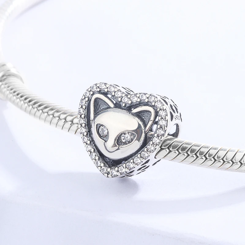 

Authentic S925 Sterling Silver Romantic Heart Cute Fox Hollow Bangle Bead Jewelry Accessories Diy Gift For Children And Female