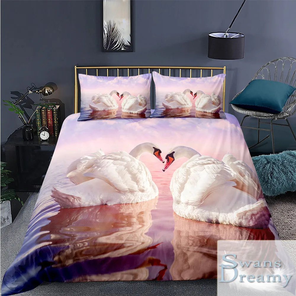 

Beautiful Dreamy Swans Print Bedding Set Home Textiles Quilt Cover With Pillowcase For Kids Adults For Home Double Bed Set