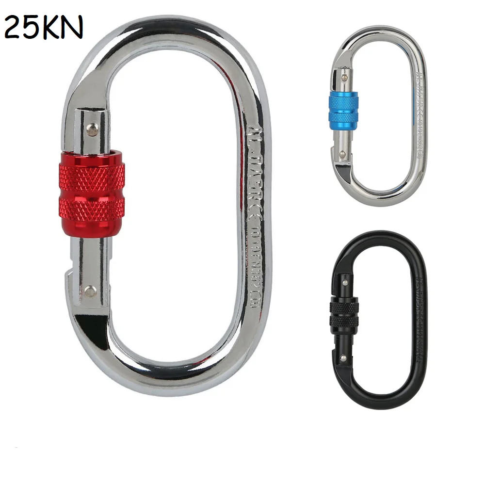 

Карабин 25 кН для скалолазания, винтовой фиксатор, сверхпрочный, O-образная стальная пряжка для гамака, аксессуары для скалолазания и походов