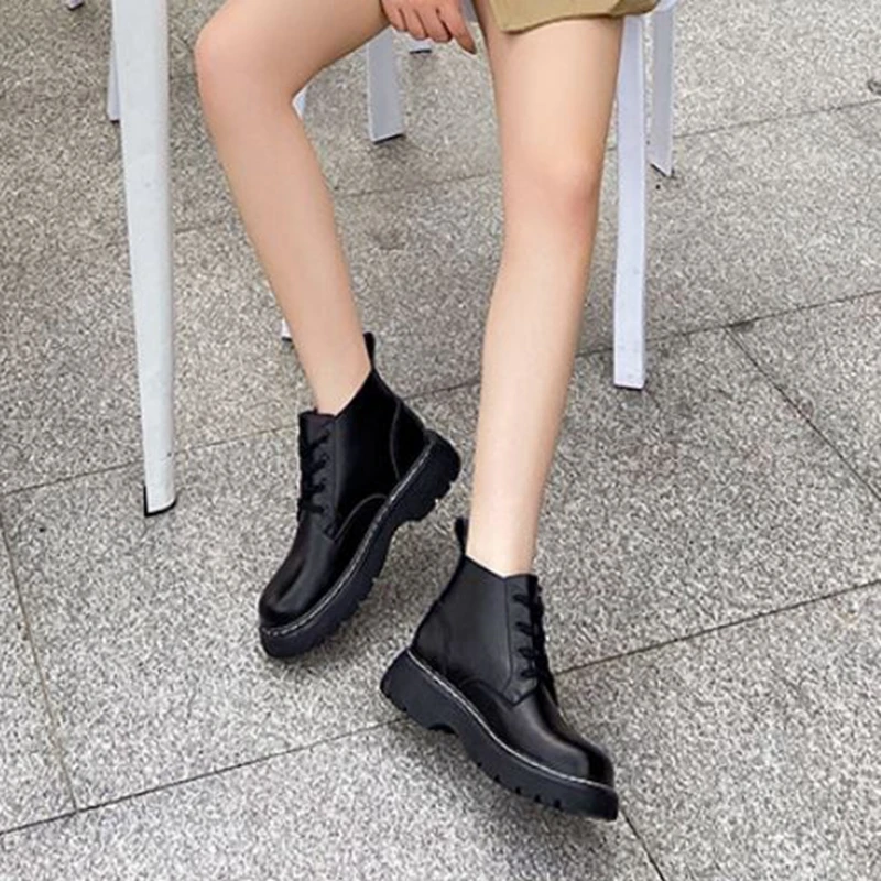 

RIZABINA New Woman Ankle Boots Real Leather Lace Up Autumn Winter Shoes Women Fashion Casual Short Boot Footwear Size 35-40