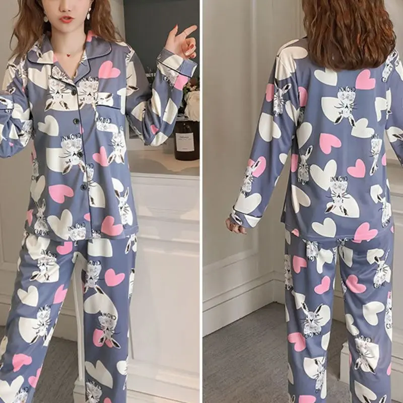 Женский пижамный комплект Kawaii С мультяшным принтом пижама с длинным рукавом на