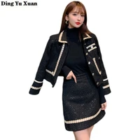 autumn winter womens fashion retro tweed skirt suit women jacket coat and short skirts casual vintage two 2 piece set outfits