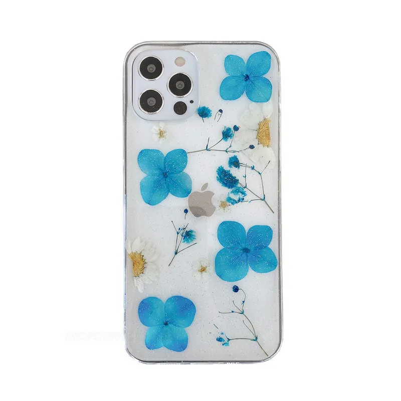 

Luxury Real Dried Flowers Transparent Case For iphone 12 Mini Pro Max X XS Max XR 7 8 Plus SE 2020 Shockproof Soft Back Cover