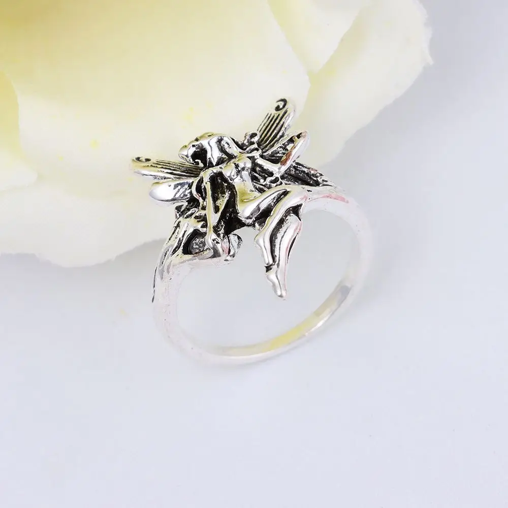 

Anniversary Gift Women Adult Fashion Assories Angel Wings Ring Vintage Gothic Silver