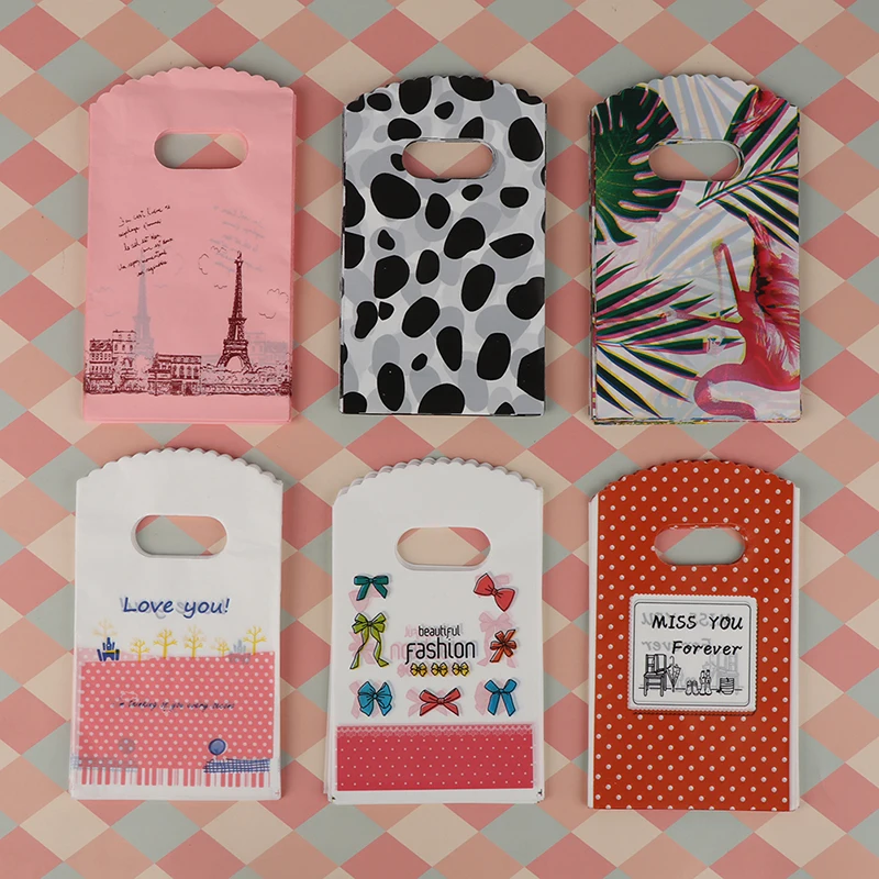 

50pcs/lot 9*15cm Mini Thank You Gift Bags Handle Small Plastic Shopping Bags
