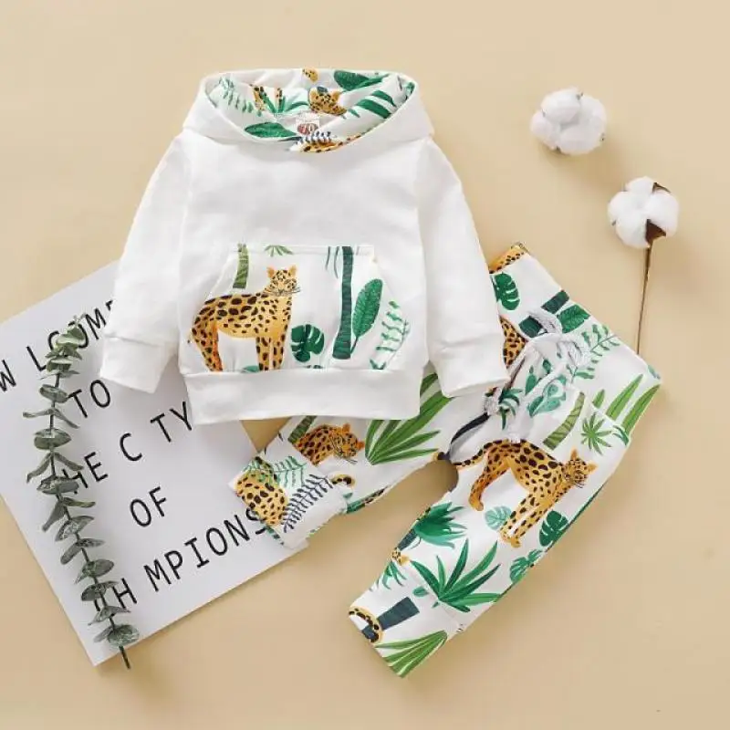

Toddler Baby Clothes for Boys Sets Cotton Winter Long Sleeve Cartoon Animal Hooded Sweatshirt+Print Pants 2Pcs Baby Girl Outfits