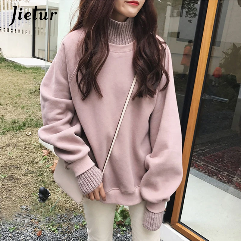 Jielur корейский стиль Негабаритных Толстовки женские зимние Ложные двойка