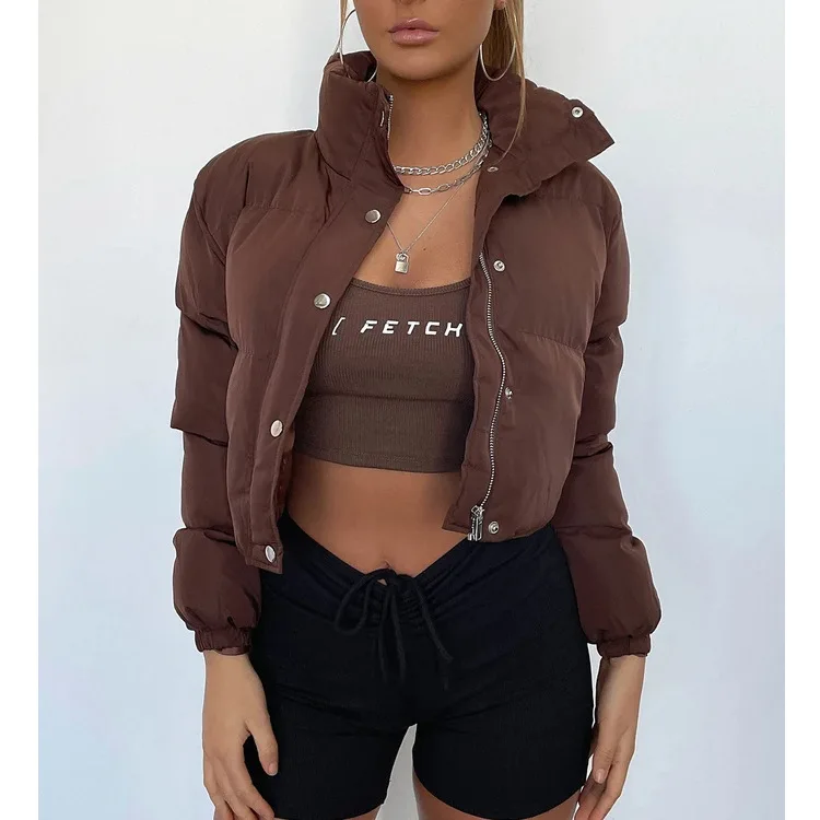 2021 Winter Women Parkas Jackets Slim Stand Collar Women's Coat Female Solid Color Zipper Short Jacket Thick Casual Outwear