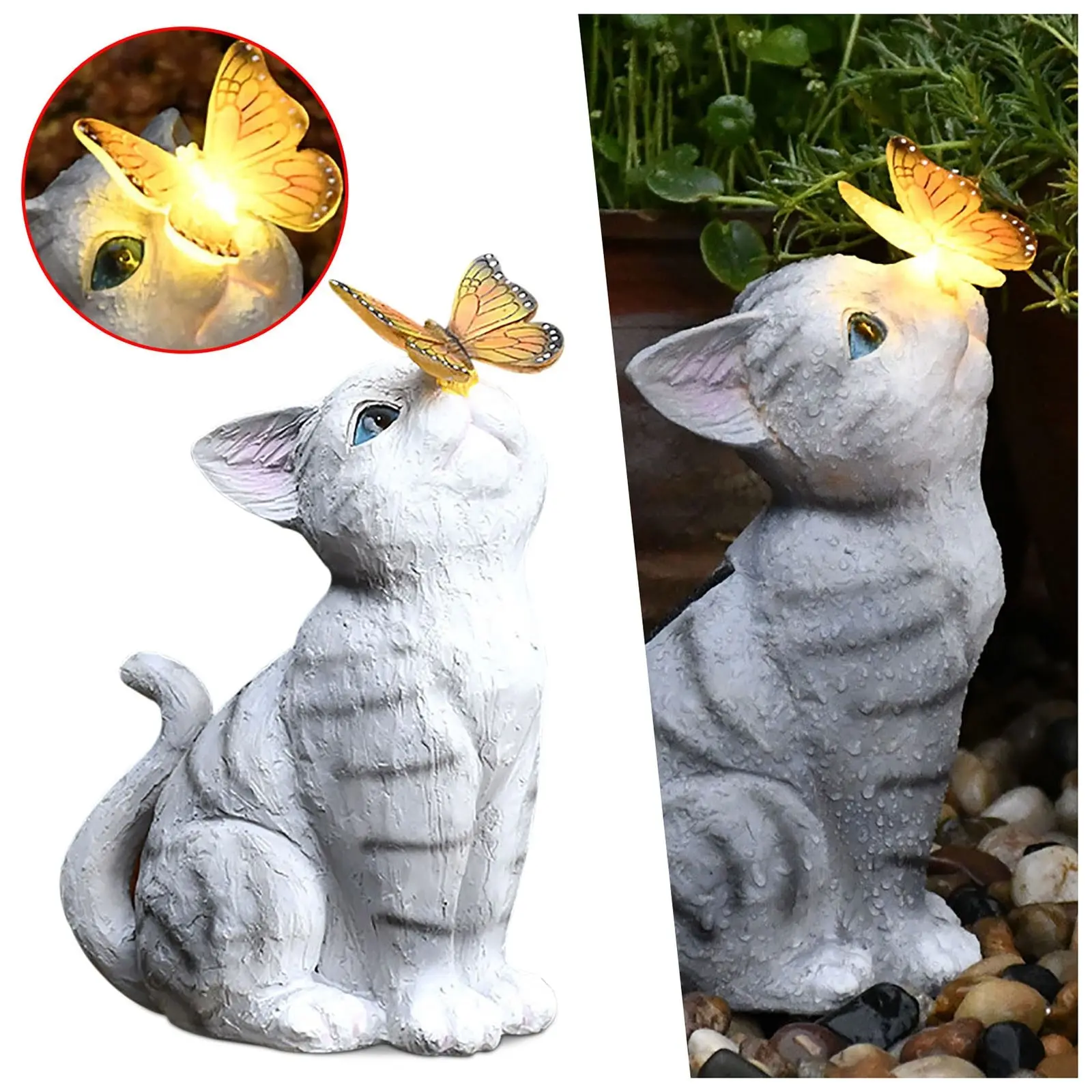 

Персонализированная садовая статуя для балкона, милая кошка, украшение для мебели на солнечной батарее, светодиодная лампа-бабочка, Декор д...