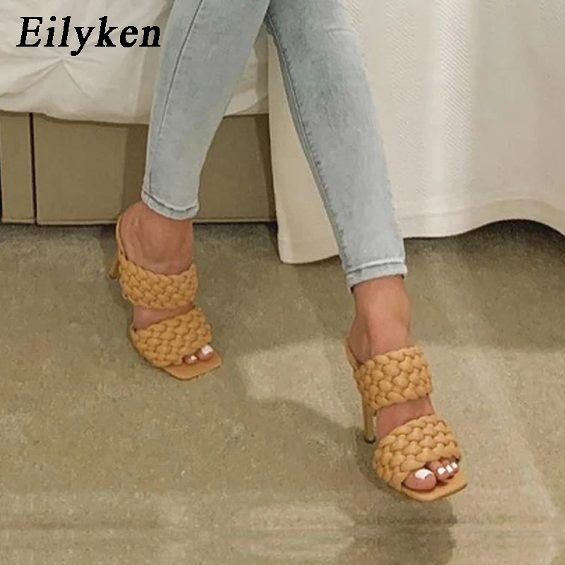 Eilyken/женские летние Слиперы на высоком каблуке модные плетеные туфли из