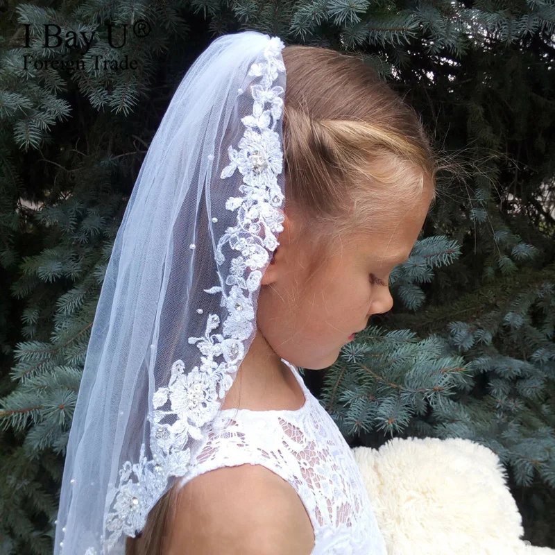 Light Ivory Holy First Communion Veil 2020 Mantilla Little Girls Lace Veils Flower Girl for Wedding Birthday Party | Свадьбы и