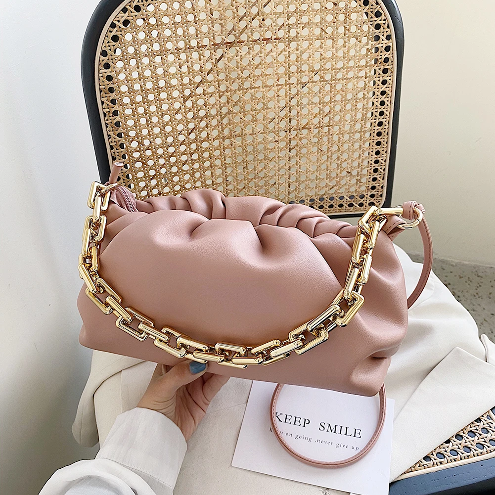 

Elegant Women Chain Tote Bag Cloud Shoulder Handbags Female Soft PU Leather Clutch Purse